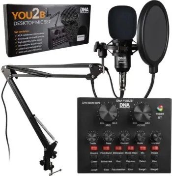 Set podcasti DNA PROFESSIONAL YOU2B me mikrofon, ndërfaqe audio, tripod, i zi