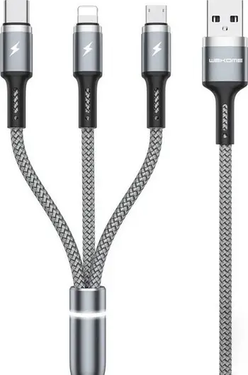Kabllo karikimi Wekome WDC-119, 3 në 1, 1.2 m, gri