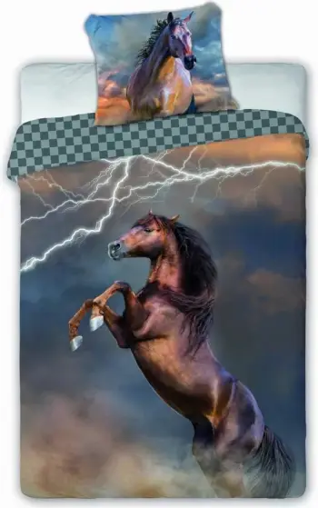 Set mbulesë shtrati dhe jastëk për fëmijë Horses Piorun, pambuk