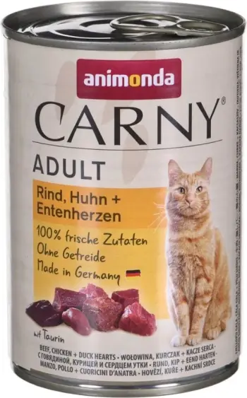 Ushqim i lëngëshëm për kotele Carny mish gjedhi, pulë+ mish rose, 400 gr