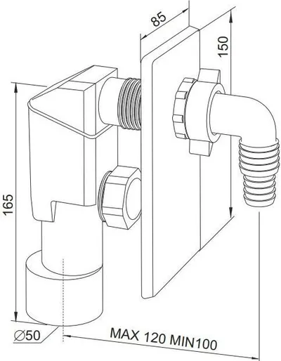 Tub për lavatriçe Rawiplast, DN50, krom - 1