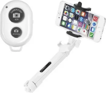 Set selfie stick + telekomandë bluetooth Blun, i bardhë