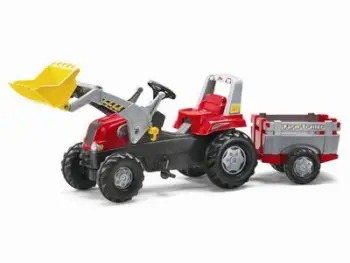 Traktor lodër Rolly Toys Junior RT, me kovë dhe rimorkio, i kuq
