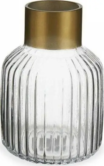 Vazo dekorative Gift Decor Vase Stripes, qelq transparent, 22 cm, ngjyrë ari