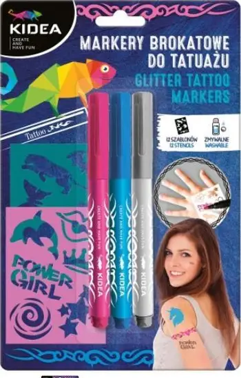 Set markera tatuazhesh Kidea, 3 copë, me shkëlqim, shumëngjyrësh