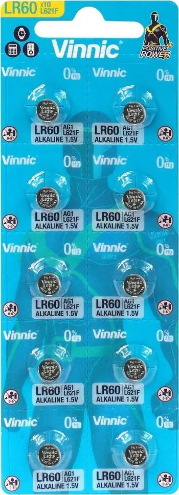 Bateri alkaline Vinnic LR60 G1 AG1 L621, set 10 copë
