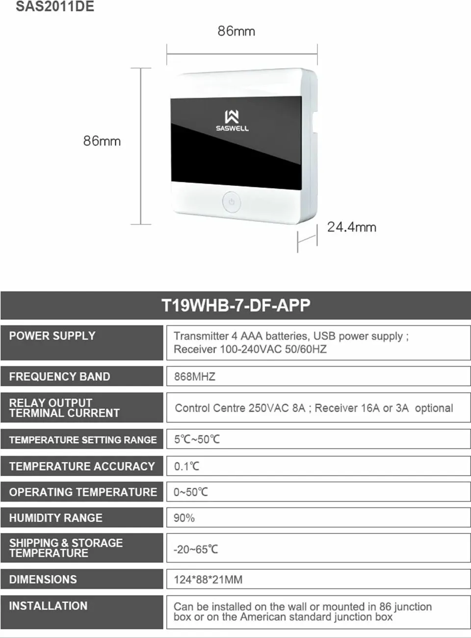 Saswell T19, Termostat Smart, i zi - 2