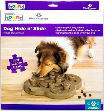 Lojë edukative për qen Outward Hound Nina Ottosson Dog Hide N Slide Level 2, lodër interaktive, material kompozit, kafe