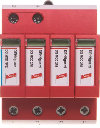 Shkarkues i mbitensionit Dehn C, tip 2, 4P, 20kA, 1.5kV, i kuq