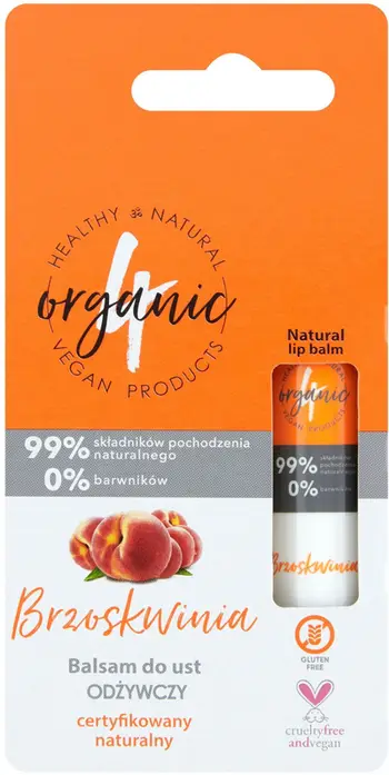 Balsam për buzë 4organic Natural Nourishing Peach për femra, 5g