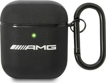 Mbulesë Mercedes AMG Leather Big Logo për AirPods, lëkurë, për gjeneratën 1 dhe 2, e zezë
