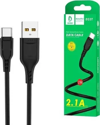 Kabllo USB Denmen D23T, USB A në USB C, 2 m, e zezë