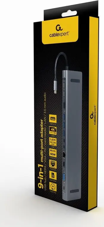 Përshtates USB me shumë porte Gembird A-CM-COMBO9-01, 9x porte, hiri