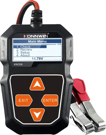 Testues baterie Konnwei KW208, për bateri 12V, ekran LCD, i zi