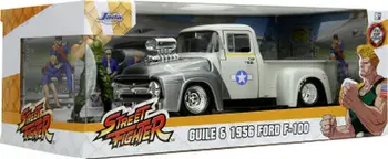 Model veture Jada Toys Street Fighter Ford F 100 1956, shkalla 1:24, me figurë Guile, shumëngjyrëshe