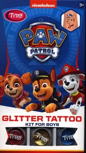 Set tatuazhesh me shkëlqim TyToo PAW Patrol, 12 shabllone, 3 ngjyra glitter, për djem
