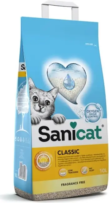 Rërë për mace me minerale absorbuese Sanicat Classic Fragrance Free, 5L