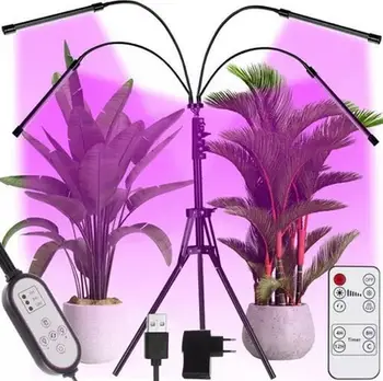 Dritë LED për bimë me tripod, 4 panele, rregullueshme, e zezë