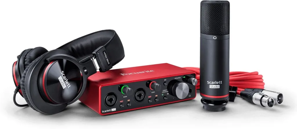 Set studio Focusrite Scarlett 2i2 Studio me mikrofon, kufje dhe interfejs audio, Kuqe - 1