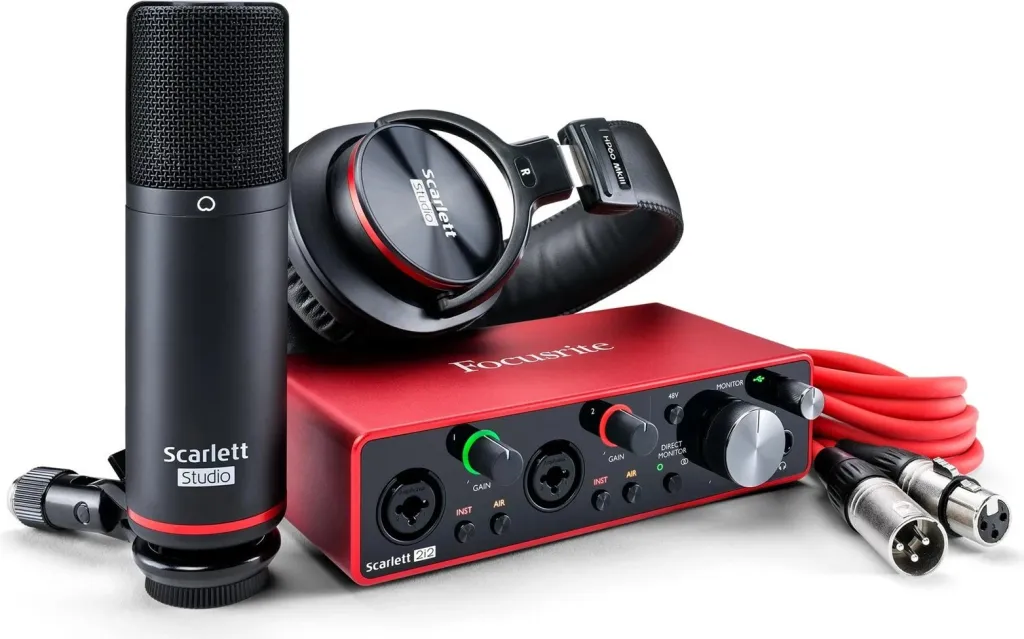 Set studio Focusrite Scarlett 2i2 Studio me mikrofon, kufje dhe interfejs audio, Kuqe - 2