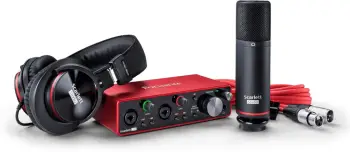 Set studio Focusrite Scarlett 2i2 Studio me mikrofon, kufje dhe interfejs audio, Kuqe