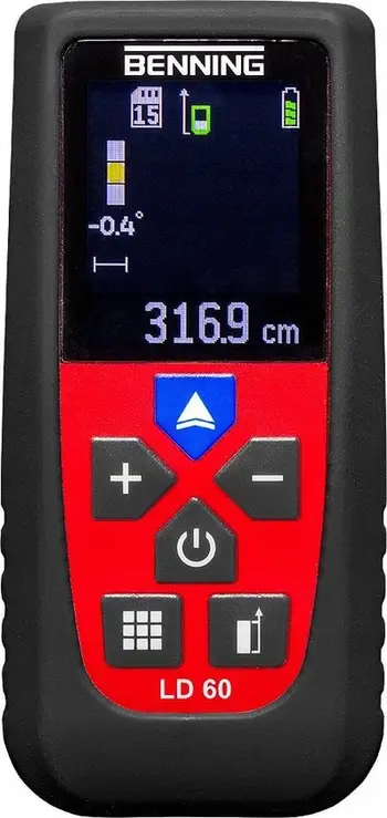 Matës distance me lazer Benning LD60, 60 m, ekran me ndriçim prapavije, i kuq