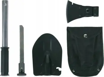Set mjetesh taktike FOSCO 433120 me lopatë, sharrë dhe sëpatë, çelik inox, e zezë