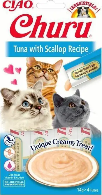 Shpërblim për mace Churu Tuna With Scallop, pure kremoze, 56g