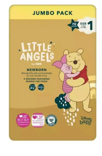 Pelena për fëmijë Little Angels Size 1 Disney Jumbo 70 Copë, 2 - 5 kg