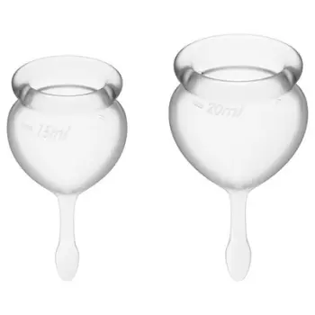 Kupë menstruale Satisfyer Feel Good për femra, set 2 copë, 15ml + 20ml, kaltër e errët