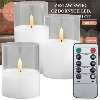 Set qirinj dekorativ LED Lasmex, 3 copë, xham i bardhë, me telekomandë