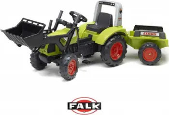 Traktor me pedale Falk Claas Arion 430 me lugë dhe rimorkio, i gjelbër