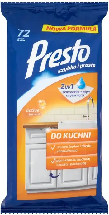 Palloma të lagura Presto për pastrimin e kuzhinës 72 copë, të bardhë