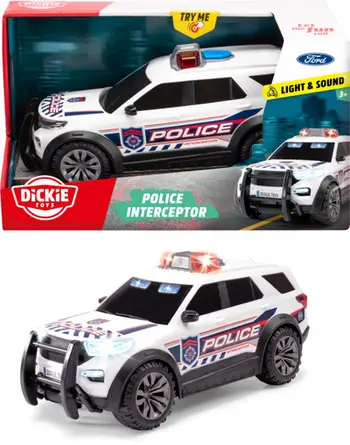 Makina policore lodër Dickie Toys Ford Police Interceptor, 27.5 cm, drita dhe zë, përfshin bateritë