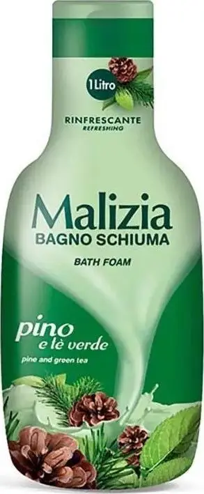 Shkumë-banjë Malizia Bath Foam Pine and Green Tea, 1000ml, aromë pishe dhe çaji jeshil
