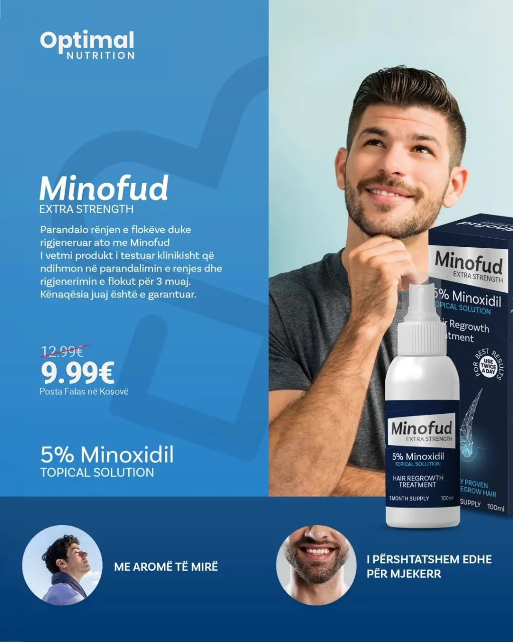 Solucion për rritje të flokut Minofud 5% Minoxidil, 100 ml - 2