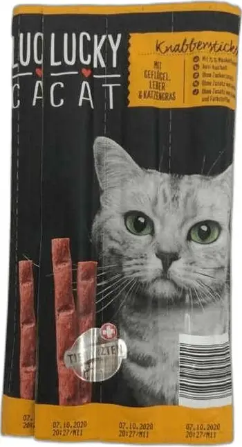 Shujta për mace Penny Markt Lucky Cat Kabanos, shpezë dhe mëlçi, bar maceje, 10 copë 50g