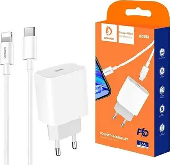 Karikues murale Denmen DC06, 20W, 1x USB C 3.6A, i bardhë