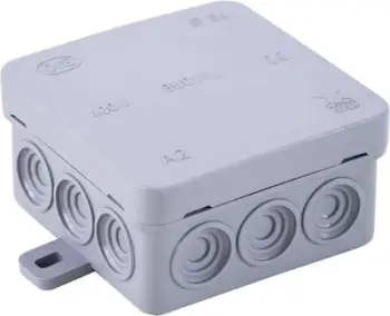 Kuti për instalime elektrike SCABOMET për montim në sipërfaqe, me vrima për kabllo, IP54, 75x75x40, e hirtë