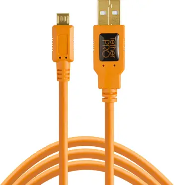 Kabllo USB Tether Tools CU5430ORG, USB A në Micro USB 5 Pin, 4.6 m, portokalli