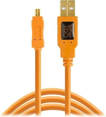 Kabllo USB Tether Tools CU8015, USB A në Mini USB B, 4.6m, portokalli - 1
