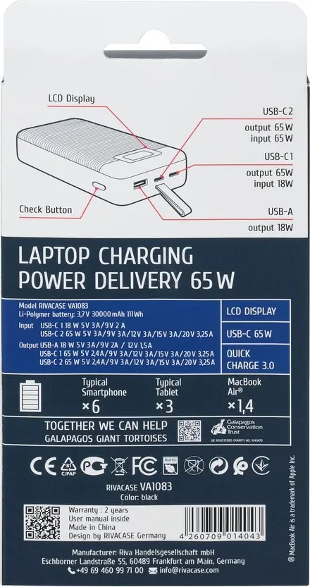 Power bank Rivacase VA1083, 30000mAh, 65W, i zi - 8