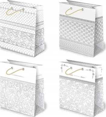 Qese dhuratash PAW Bag T-16L, set 10 copë, XL, me lule dhe fjongo, shumëngjyrëshe
