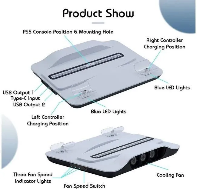 Pad ftohës DOBE PS5, stacion karikimi wireless për kontroller - 6