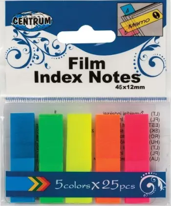 Faqeshënues vetëngjitës Center PP 45X12 mm, neon 5 ngjyra, 25 copë