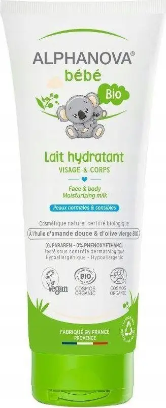 Qumësht hidratues për bebe Alphanova Bebe, lëkurë atopike, 200ml, i bardhë