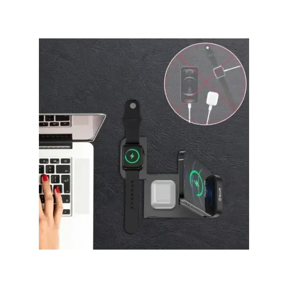 Mbushës Wireless Tellur 3-In-1 Foldable, 15W, Zezë - 2