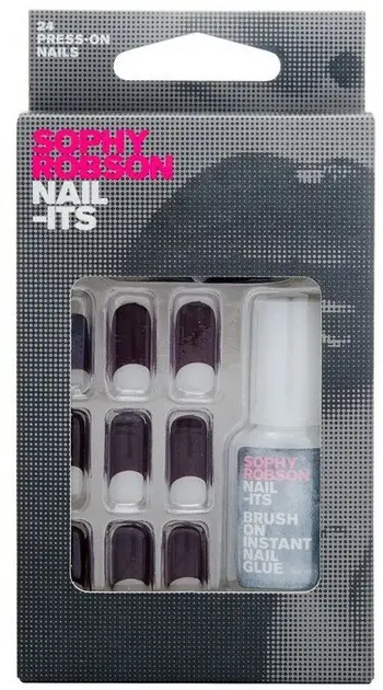Thonj artificial Sophy Robson Nail-Its Black French Tip, me ngjitës, të zinj
