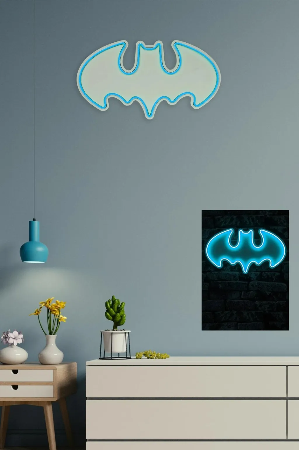 Dritë dekorative murale LED, formë Batman, ngjyrë blu - 5