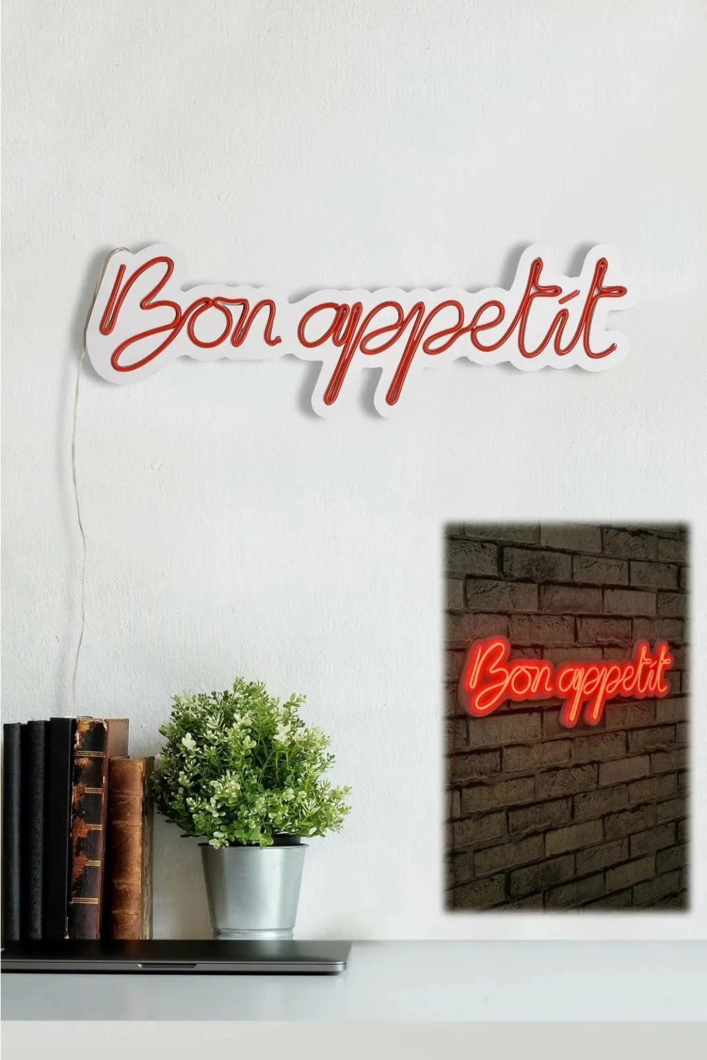 Dekor dritash LED plastike, 'Bon Appetit', ngjyrë e kuqe - 5